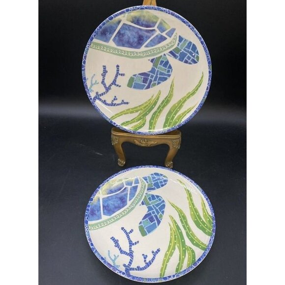 LOT 2 Sea Turtle Dessert Plates By Lori Siebert 7 1/2” READ - Picture 1 of 7